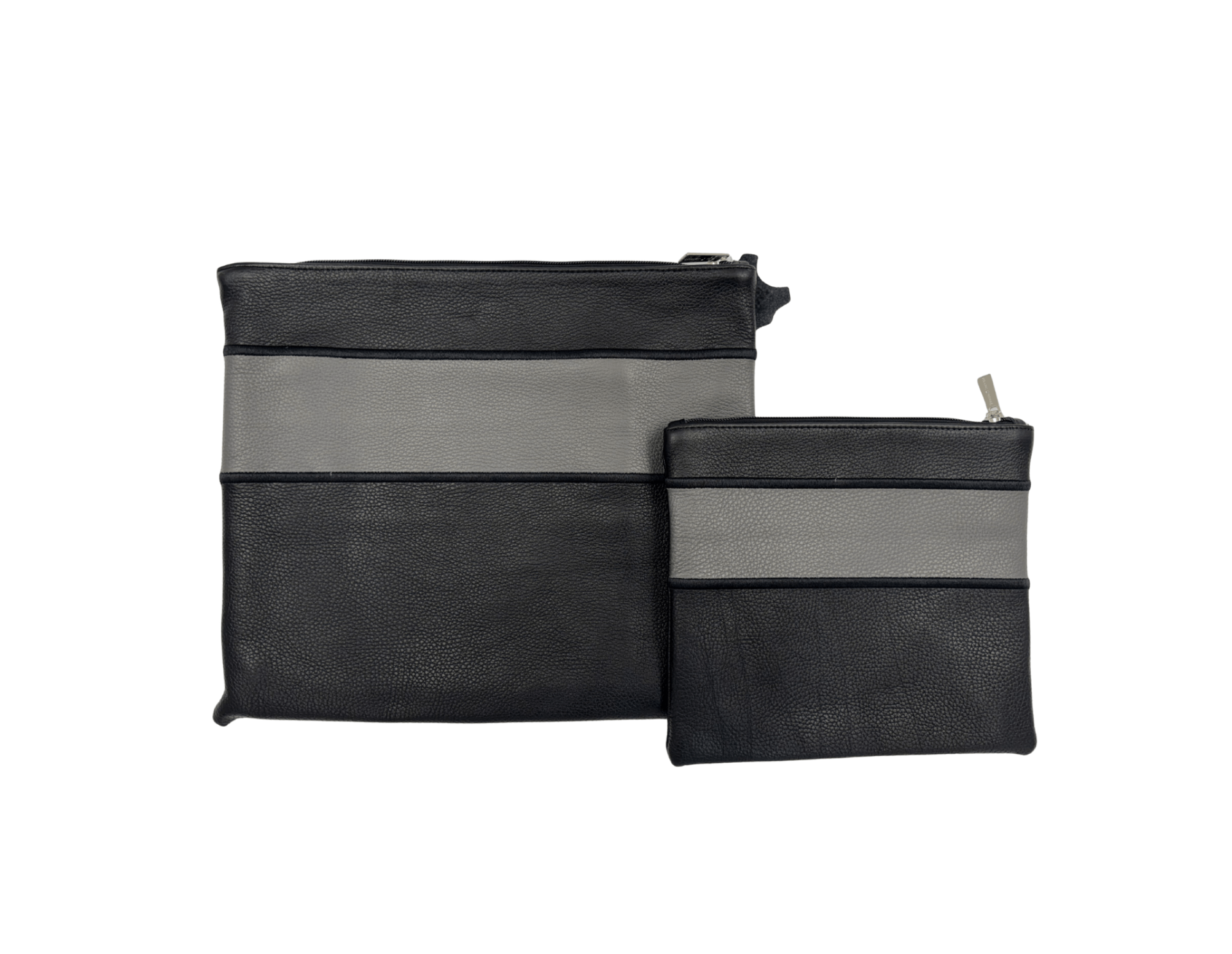 Premium Black & Gray Leather Tallit & Tefillin Bag Set