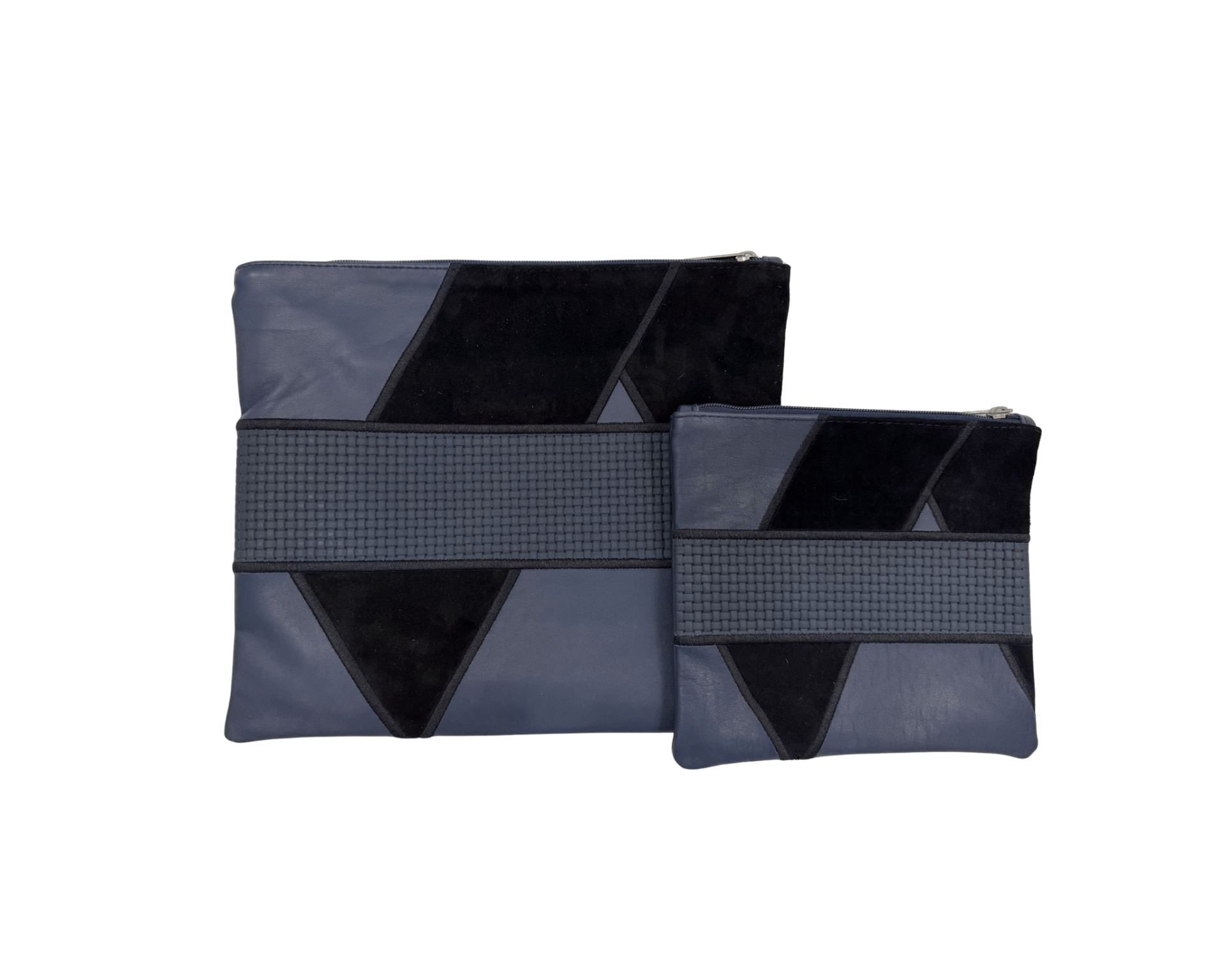 Premium Navy Blue & Black Leather Tallit & Tefillin Bag Set