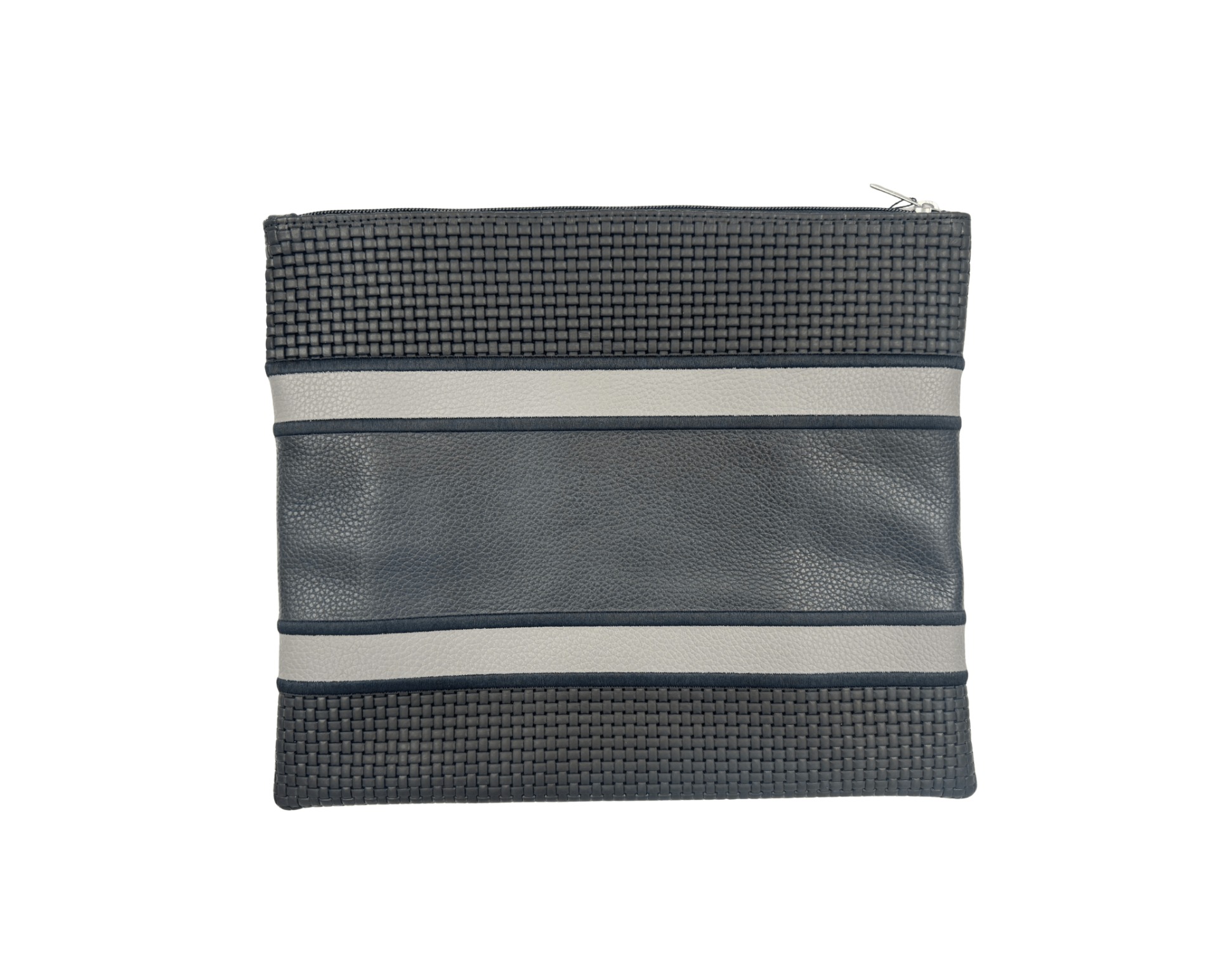 Premium Navy Black & Gray Textured Leather Tallit & Tefillin Bag Set
