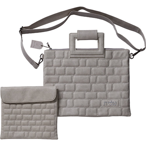 Faux Leather Western Wall Style Tallit & Tefillin Bag Set with Strap – Gray