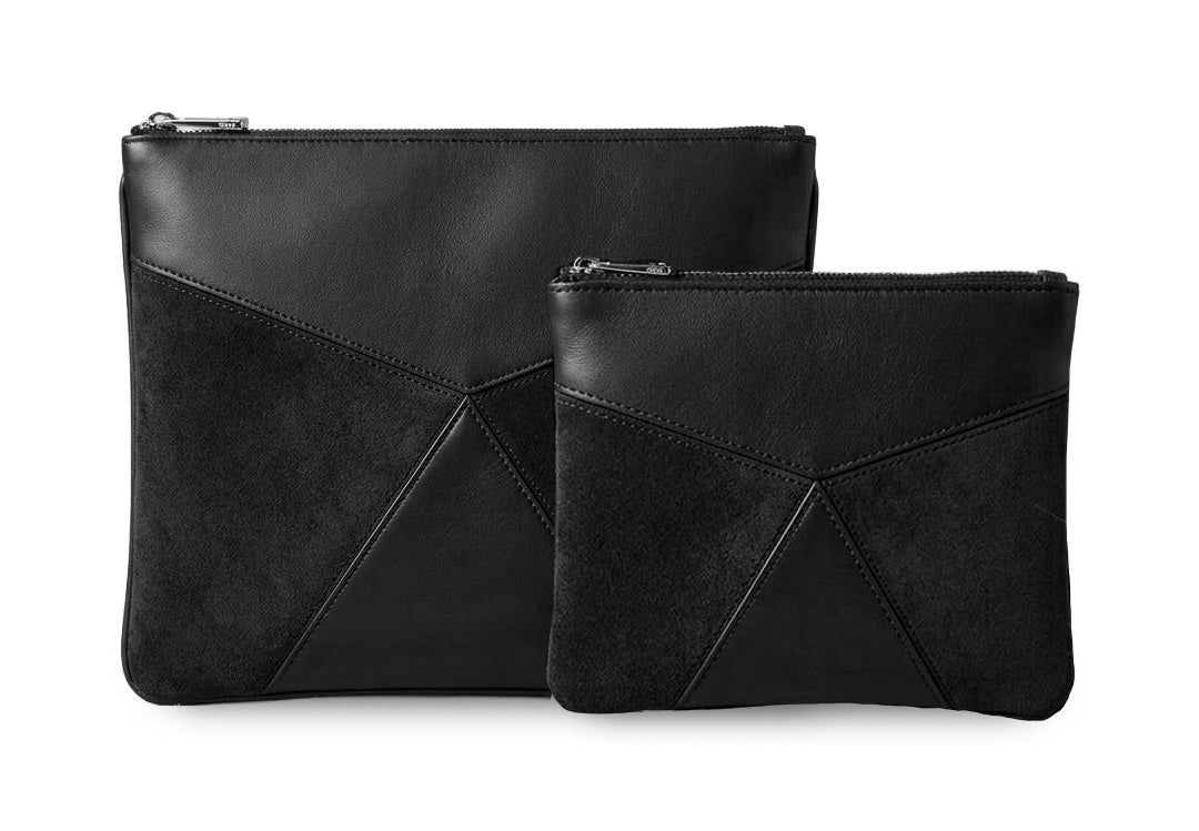 Premium Genuine Leather Tallit & Tefillin Bag Set – Black Patchwork Edition