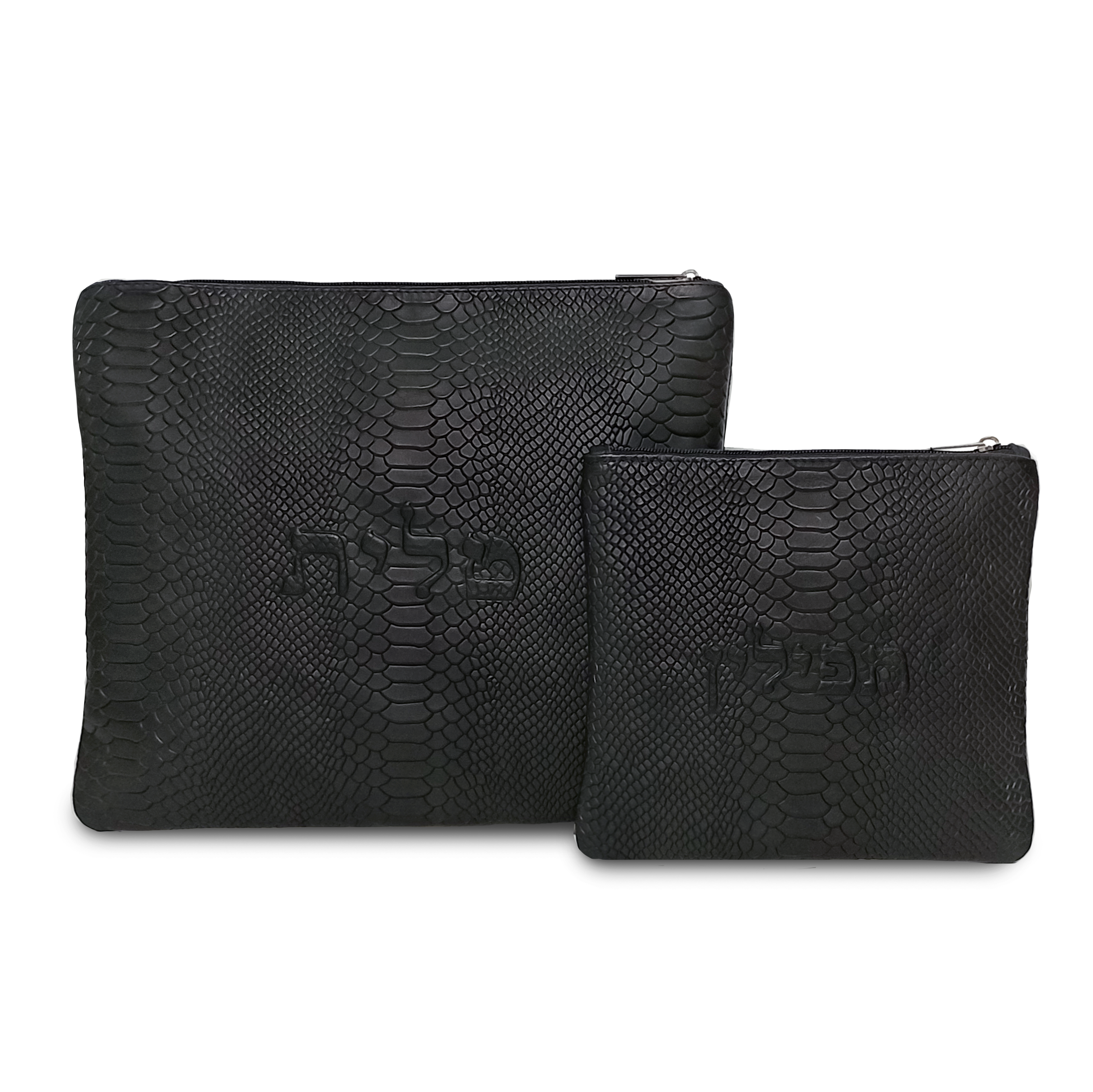 Premium Genuine Leather Tallit & Tefillin Bag Set – Black Exotic Embossed Edition