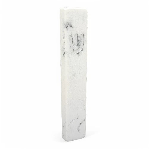 Concrete Mezuzah Case - White Marble With Silver Shein - Rectangle