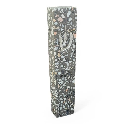 Concrete Mezuzah Case - Dark terrazzo With Silver Shein - Rectangle