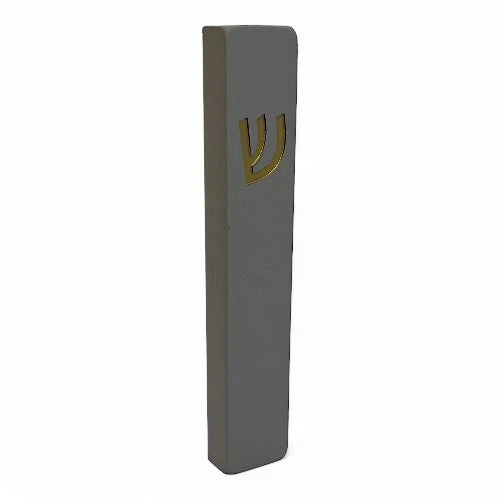 Concrete Mezuzah Case - Gray With Gold Shein - Rectangle