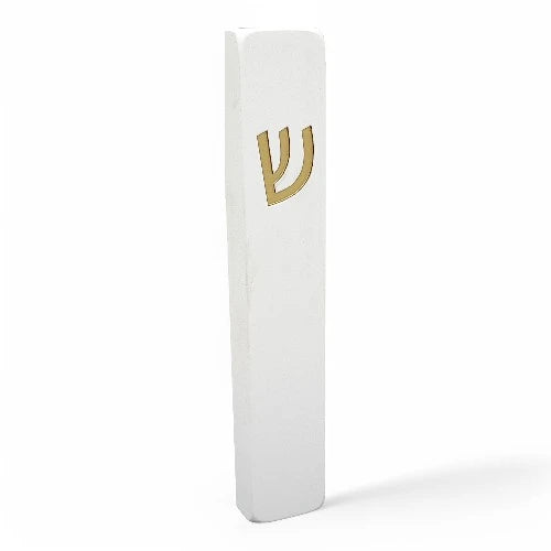 Concrete Mezuzah Case - White With Gold Shein - Rectangle