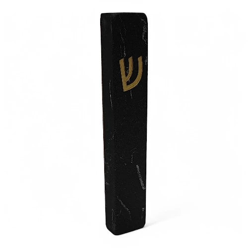 Concrete Mezuzah Case - Black Marble With Gold Shein - Rectangle