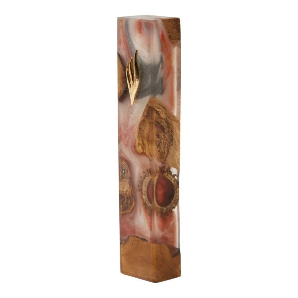 Handcrafted Epoxy & Wood Mezuzah – Large- Peach