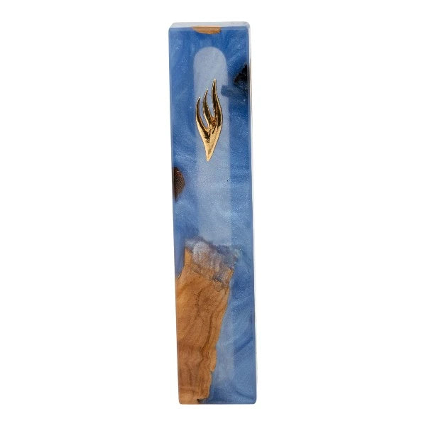 Handcrafted Epoxy & Wood Mezuzah – Large- Ocean Blue