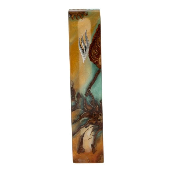 Handcrafted Epoxy & Wood Mezuzah – Large- Blue & Yellow