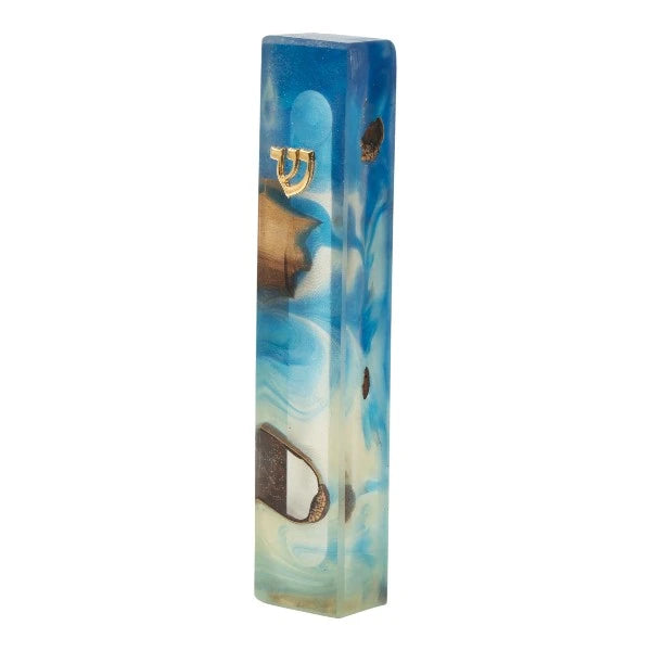 Handcrafted Epoxy & Wood Mezuzah – Medium- Sky Blue
