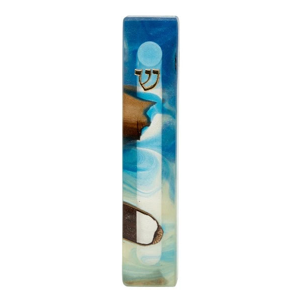 Handcrafted Epoxy & Wood Mezuzah – Medium- Sky Blue