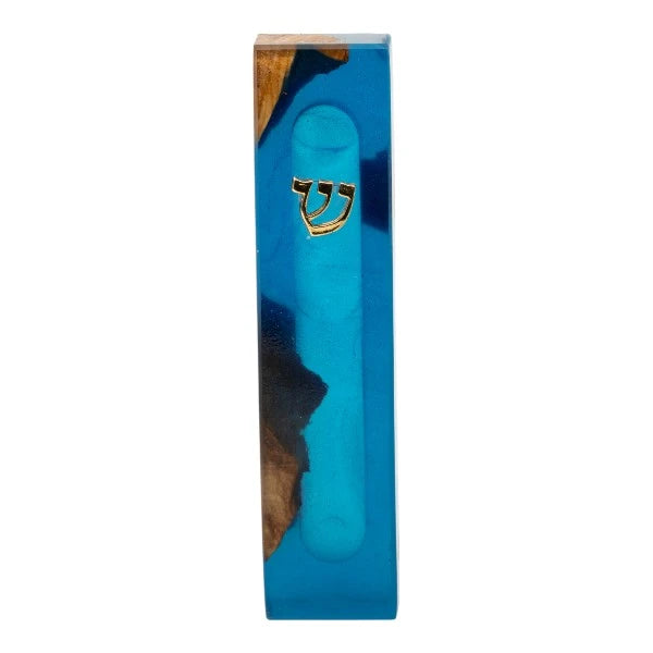 Handcrafted Epoxy & Wood Mezuzah – Small- Ocean Blue