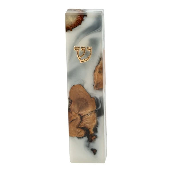 Handcrafted Epoxy & Wood Mezuzah – Small- White & Black