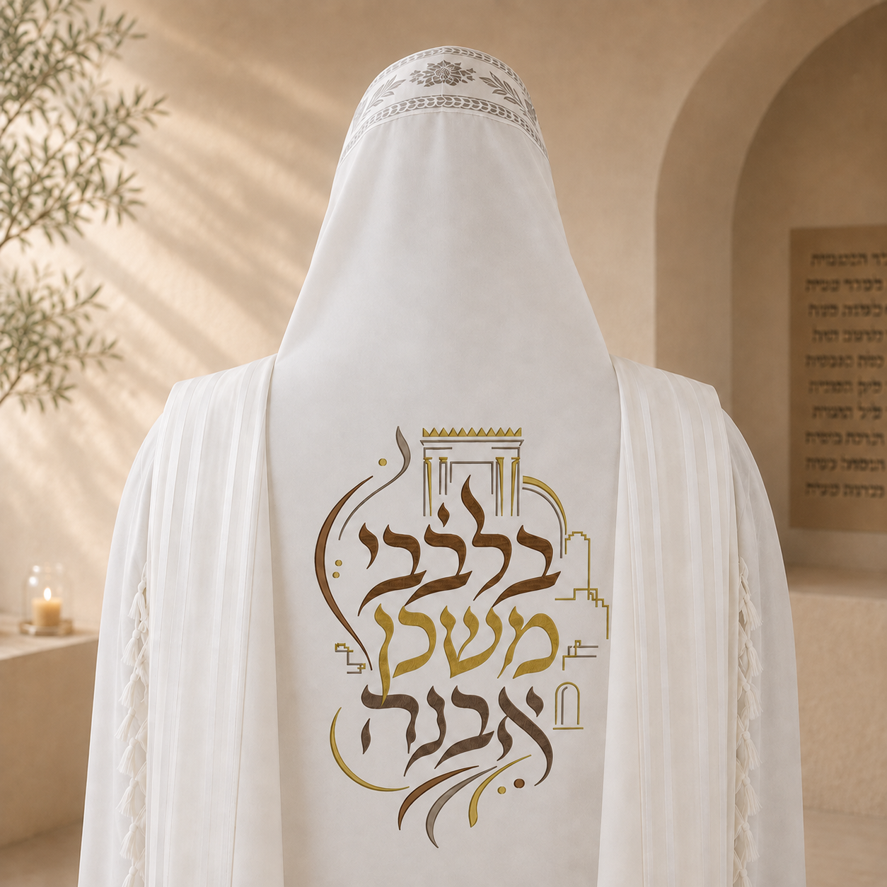 "B'Levavi Mishkan Evneh" – Temple & Jerusalem Walls Back Embroidery (3 Colors)