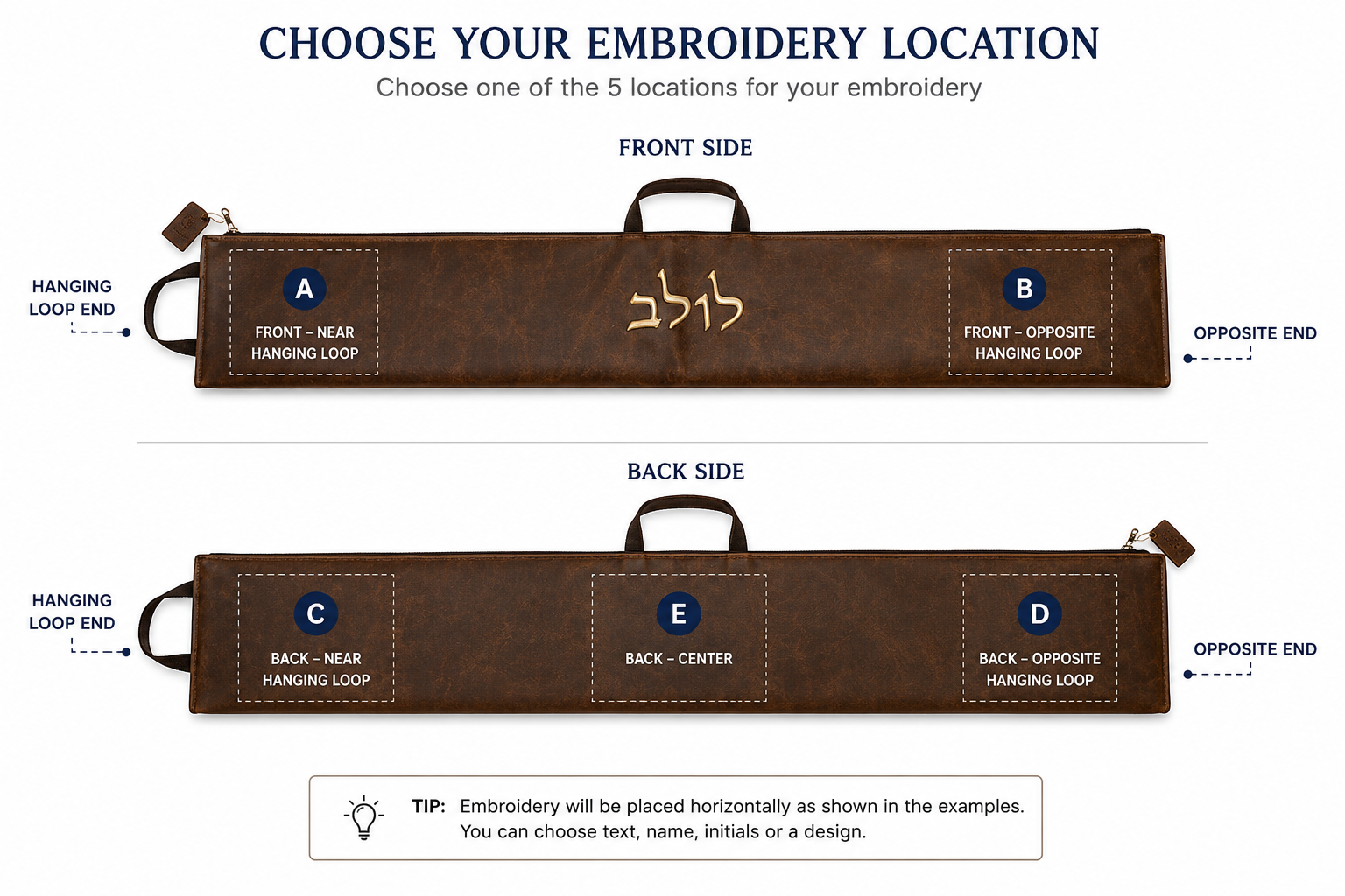 Faux Leather Lulav Bag with Thermal Insulation – Brown | Antique White Embossed "Lulav" Design