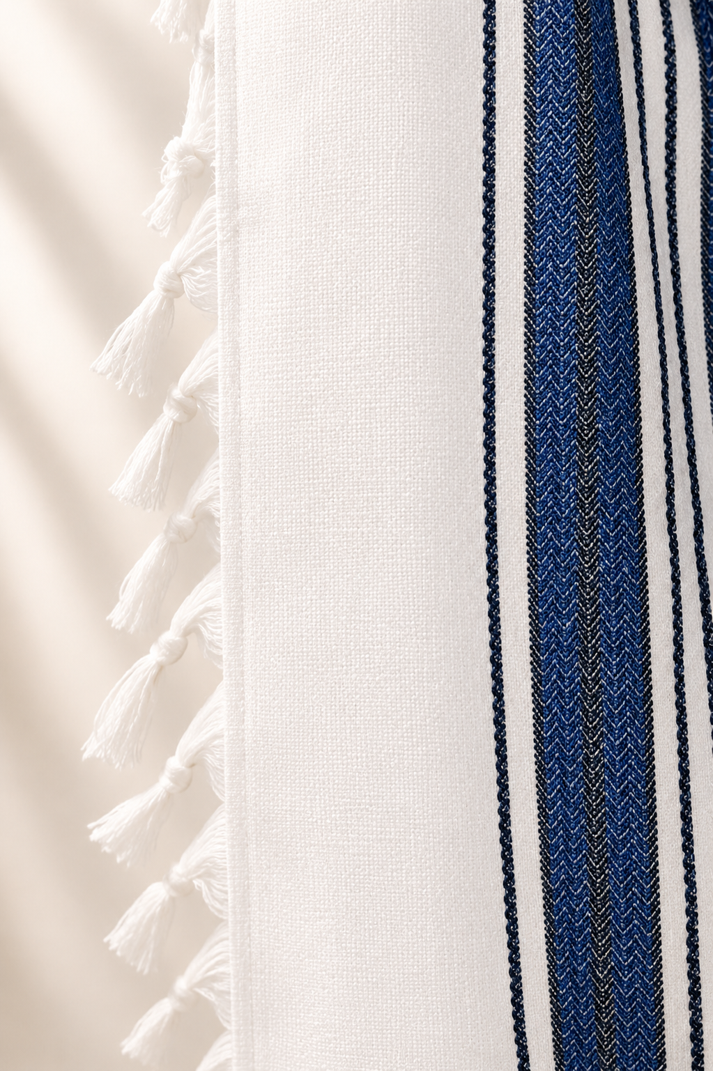 Hallelujah - Premium Handwoven-Style Wool Tallit with Non-Slip Fabric - Black & Blue Stripes