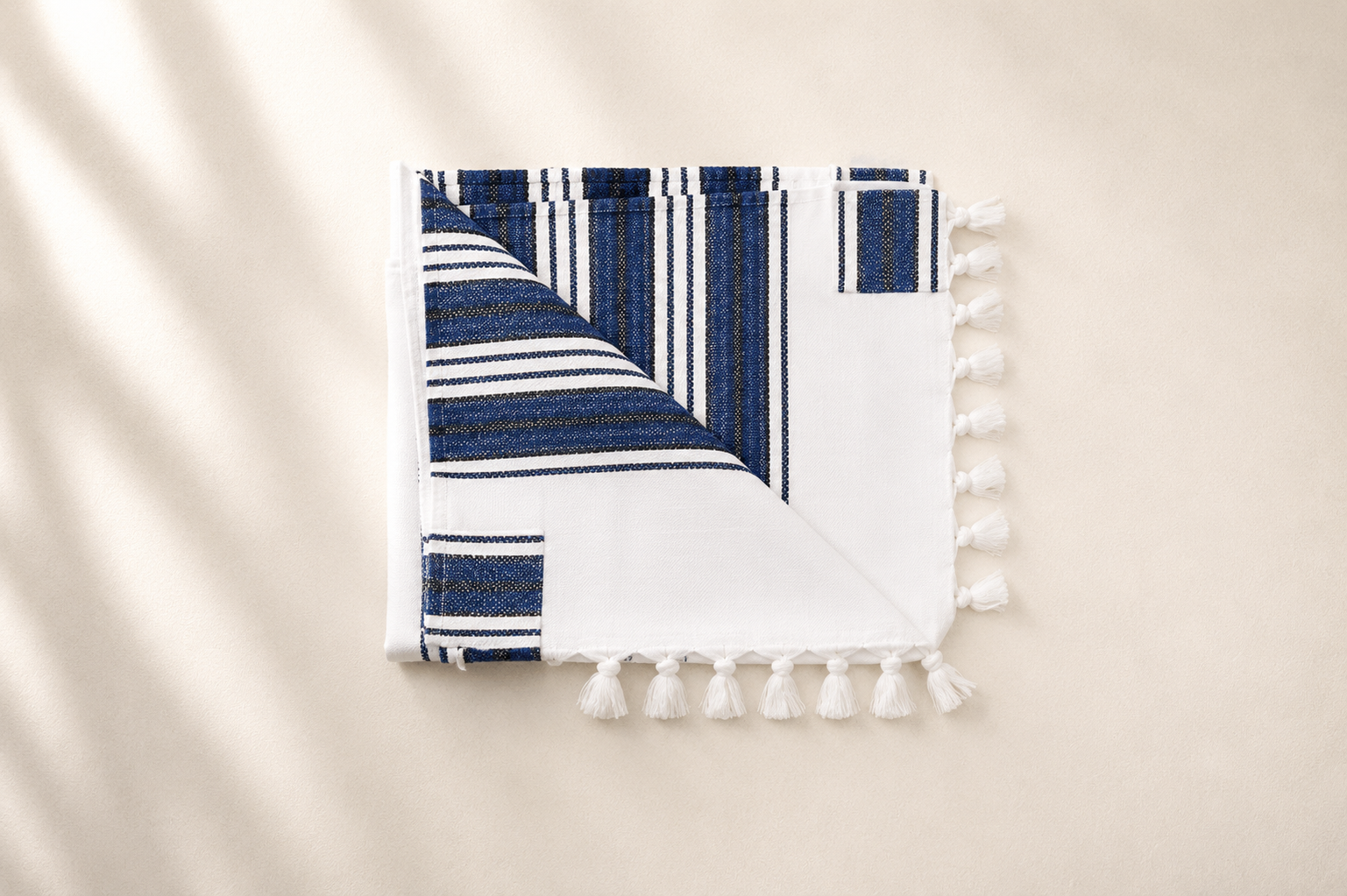 Hallelujah - Premium Handwoven-Style Wool Tallit with Non-Slip Fabric - Black & Blue Stripes