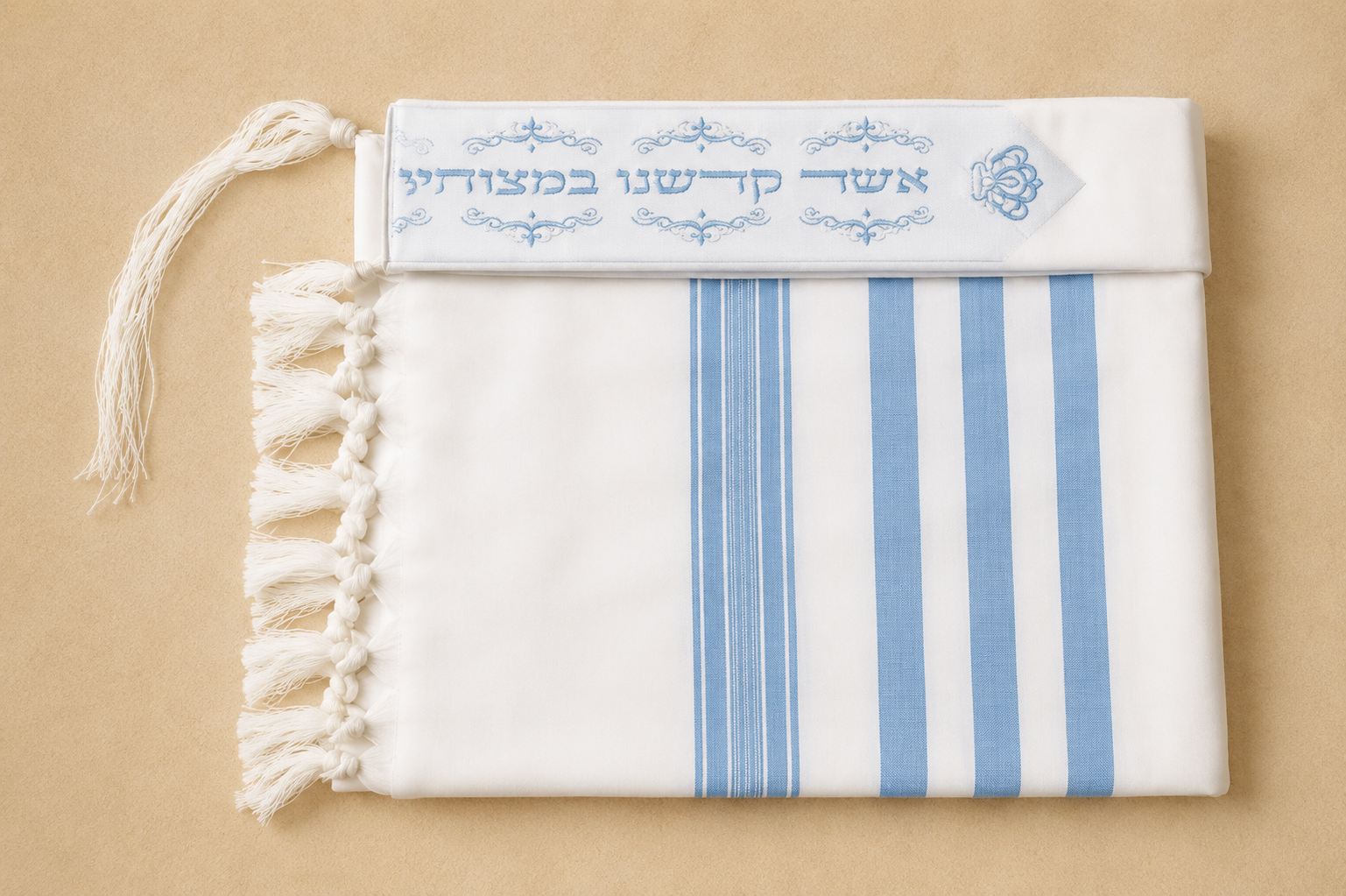 100% Cotton Tallit- Light blue stripes