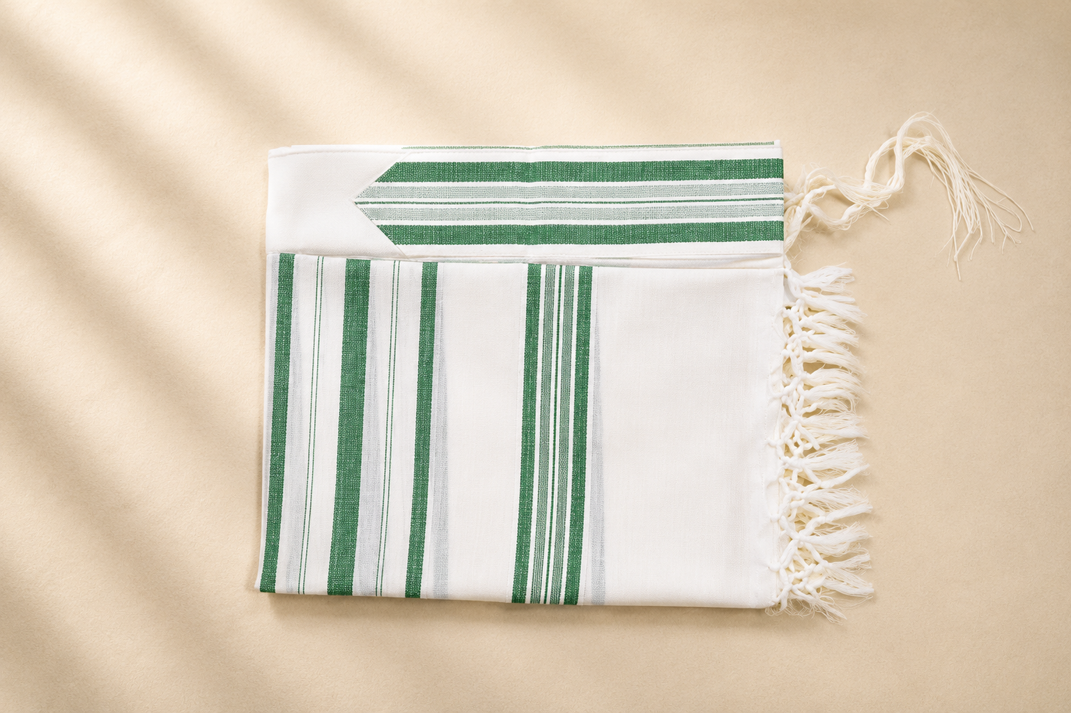 HALEL - Special Non Slip Pure Wool Tallit - Mint Green Stripes