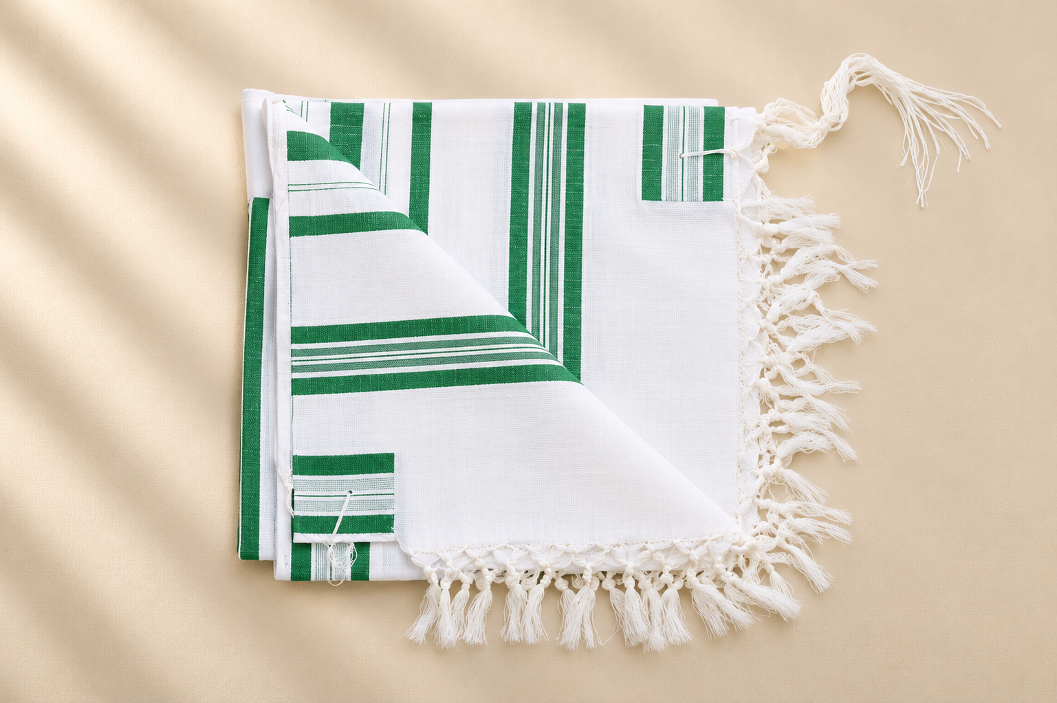 HALEL - Special Non Slip Pure Wool Tallit - Mint Green Stripes