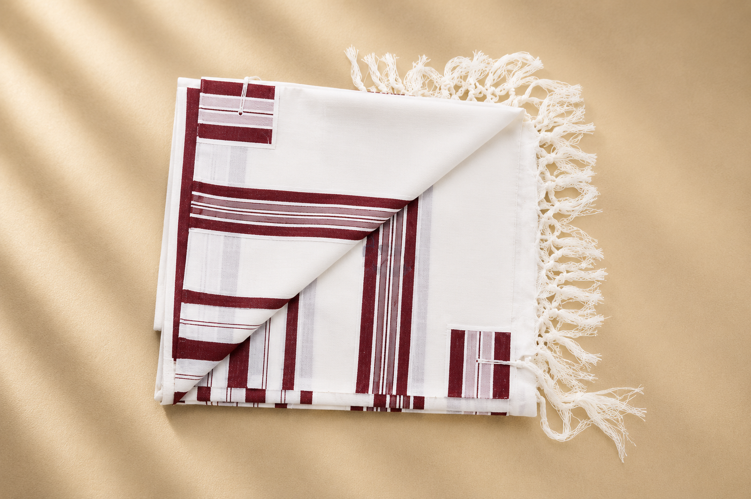 HALEL - Special Non Slip Pure Wool Tallit - Burgundy Stripes