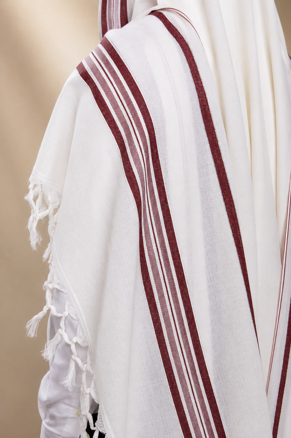 HALEL - Special Non Slip Pure Wool Tallit - Burgundy Stripes