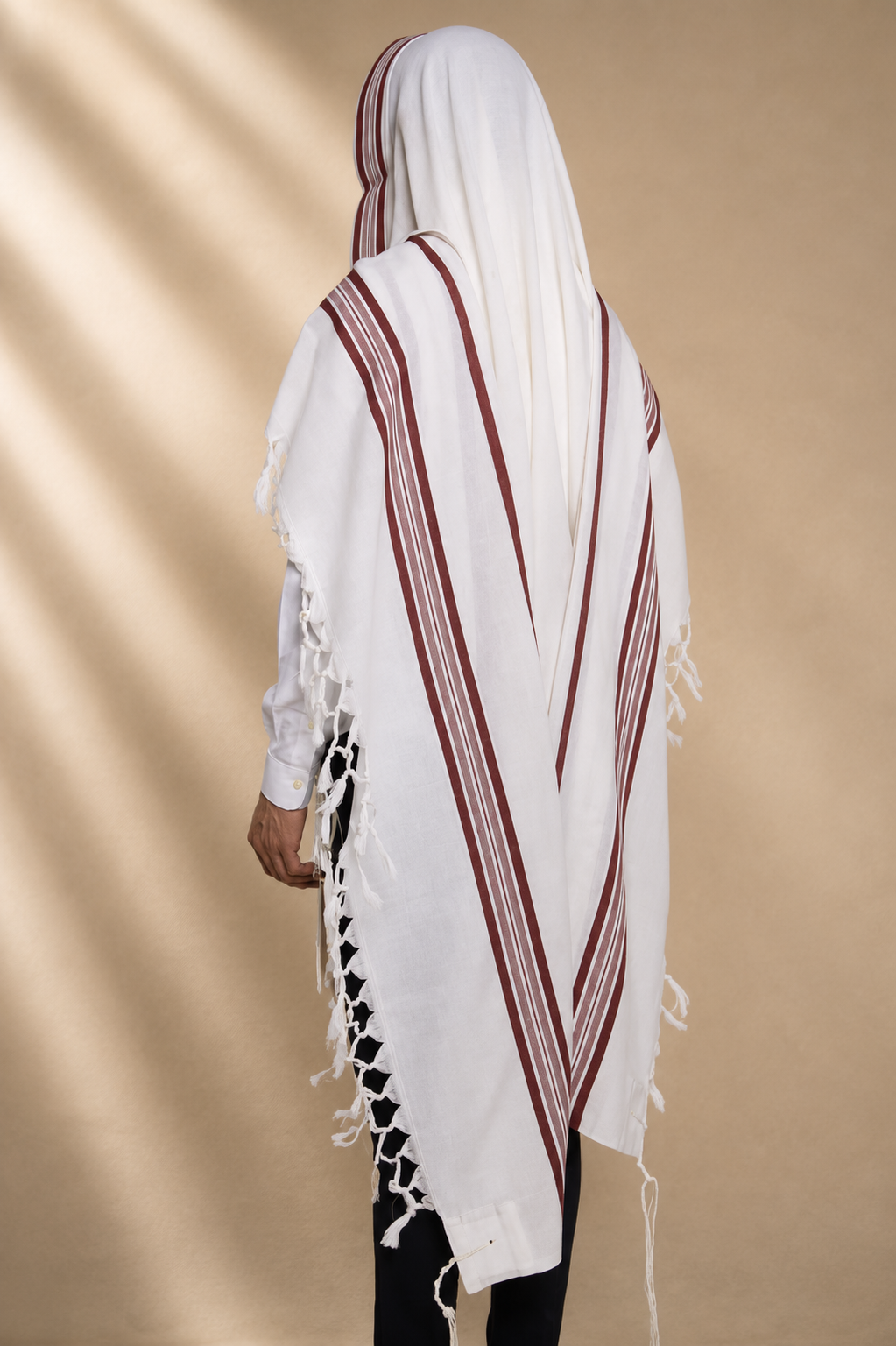 HALEL - Special Non Slip Pure Wool Tallit - Burgundy Stripes
