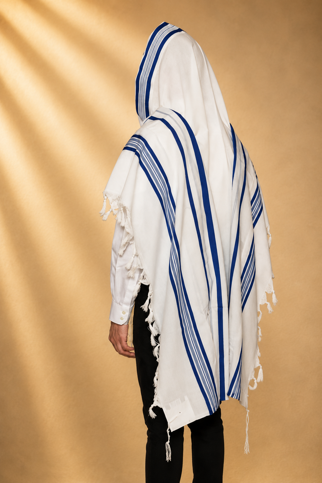 MODIM- Classic texture pure wool tallit- Blue Navy stripes