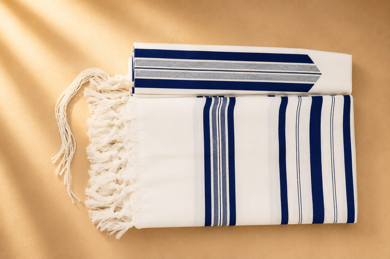 MODIM- Classic texture pure wool tallit- Blue Navy stripes