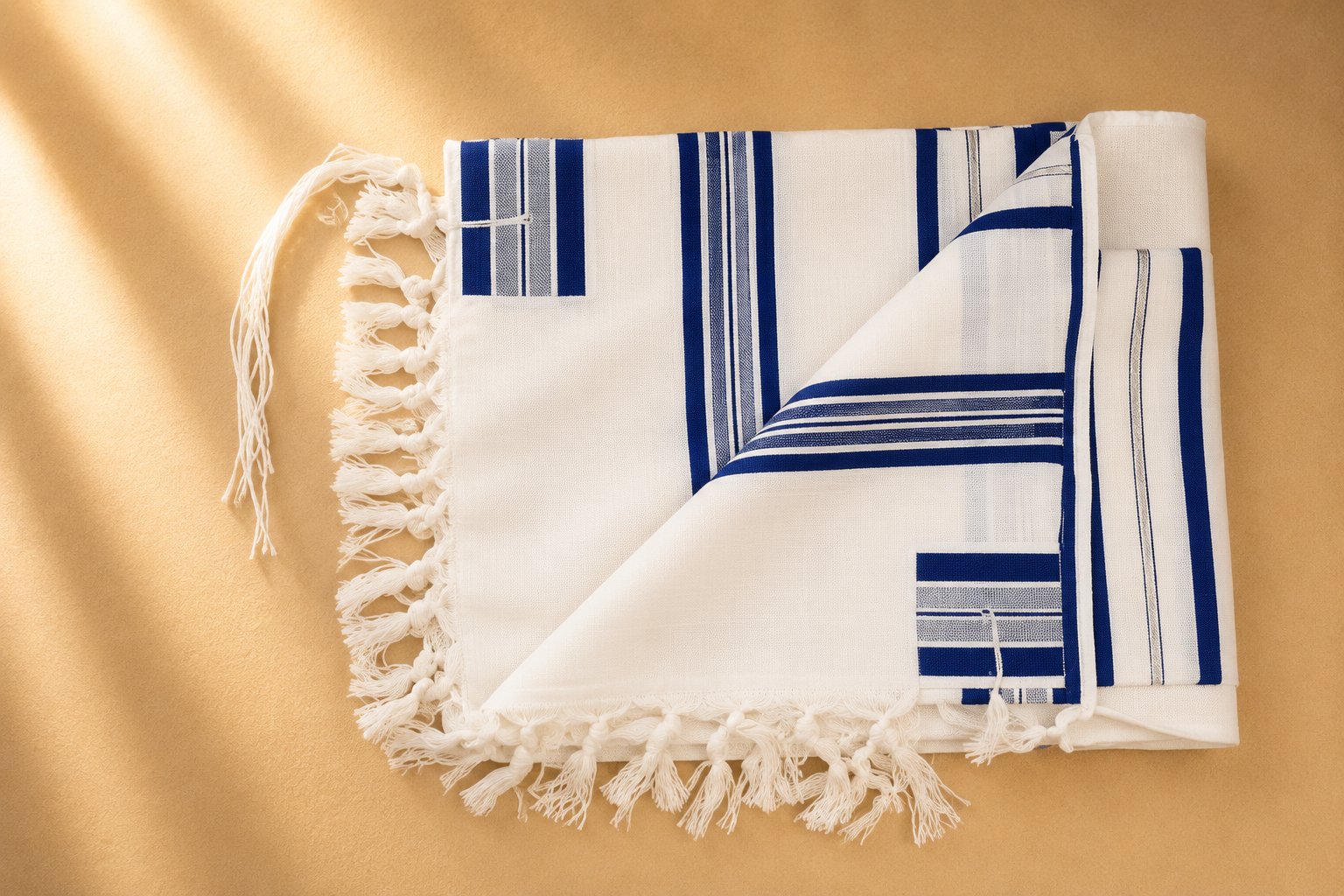 MODIM- Classic texture pure wool tallit- Blue Navy stripes