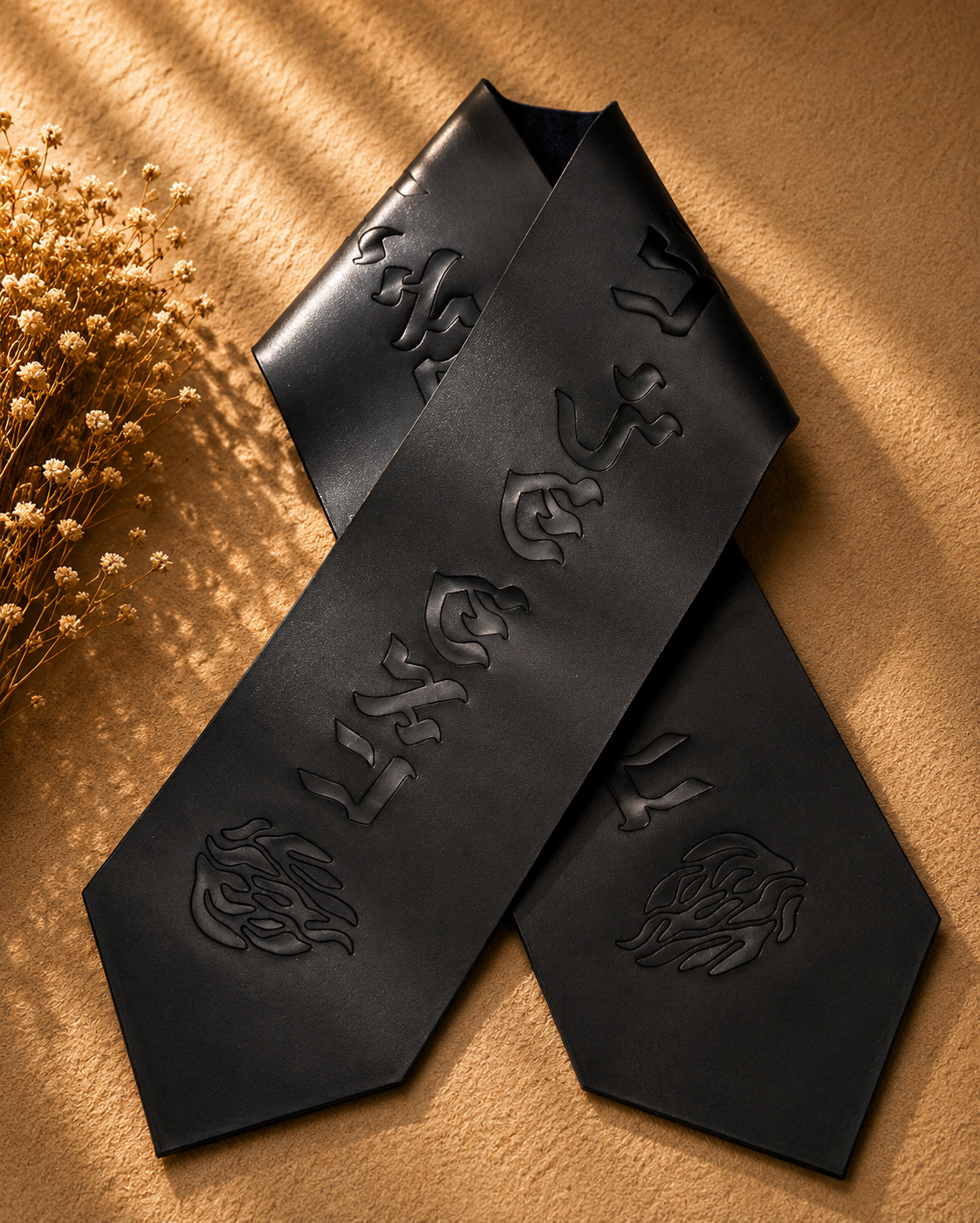 "My Fire Will Burn Until the Coming of Mashiach" Black Leather-Look Atarah – Handmade in Israel