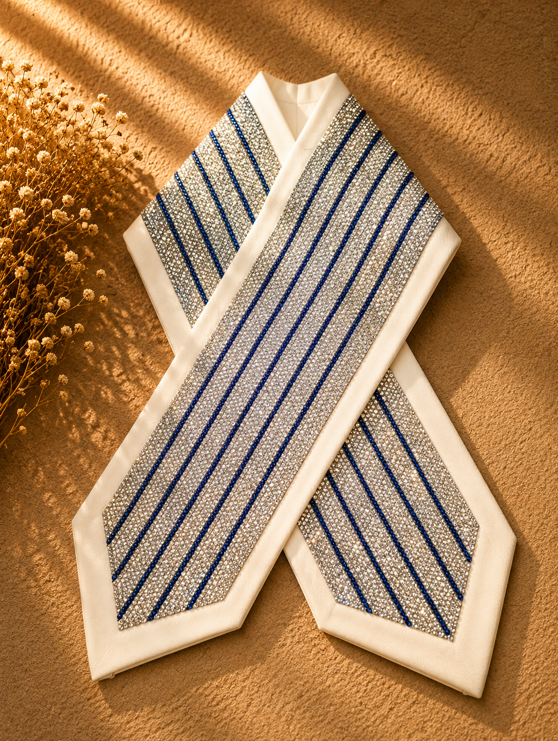 Blue Crystal Stripe Atarah – White Collection | Handmade in Israel