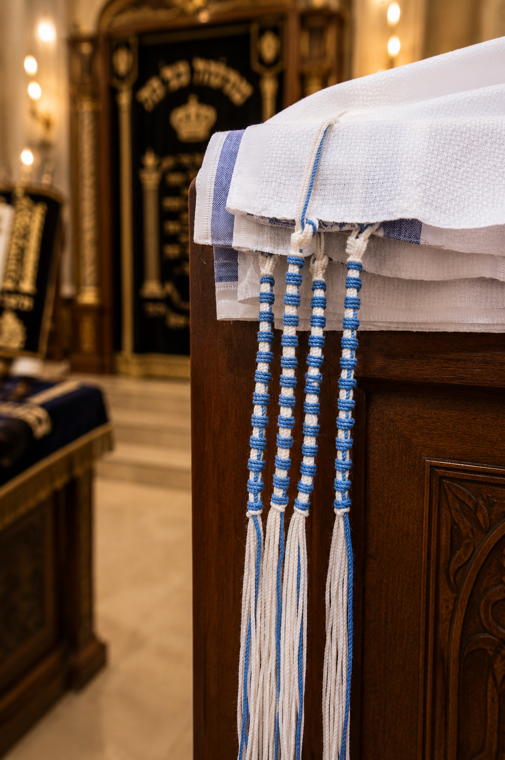 Handmade Thick White & Tekhelet Tzizit – Rambam (13 Wraps)