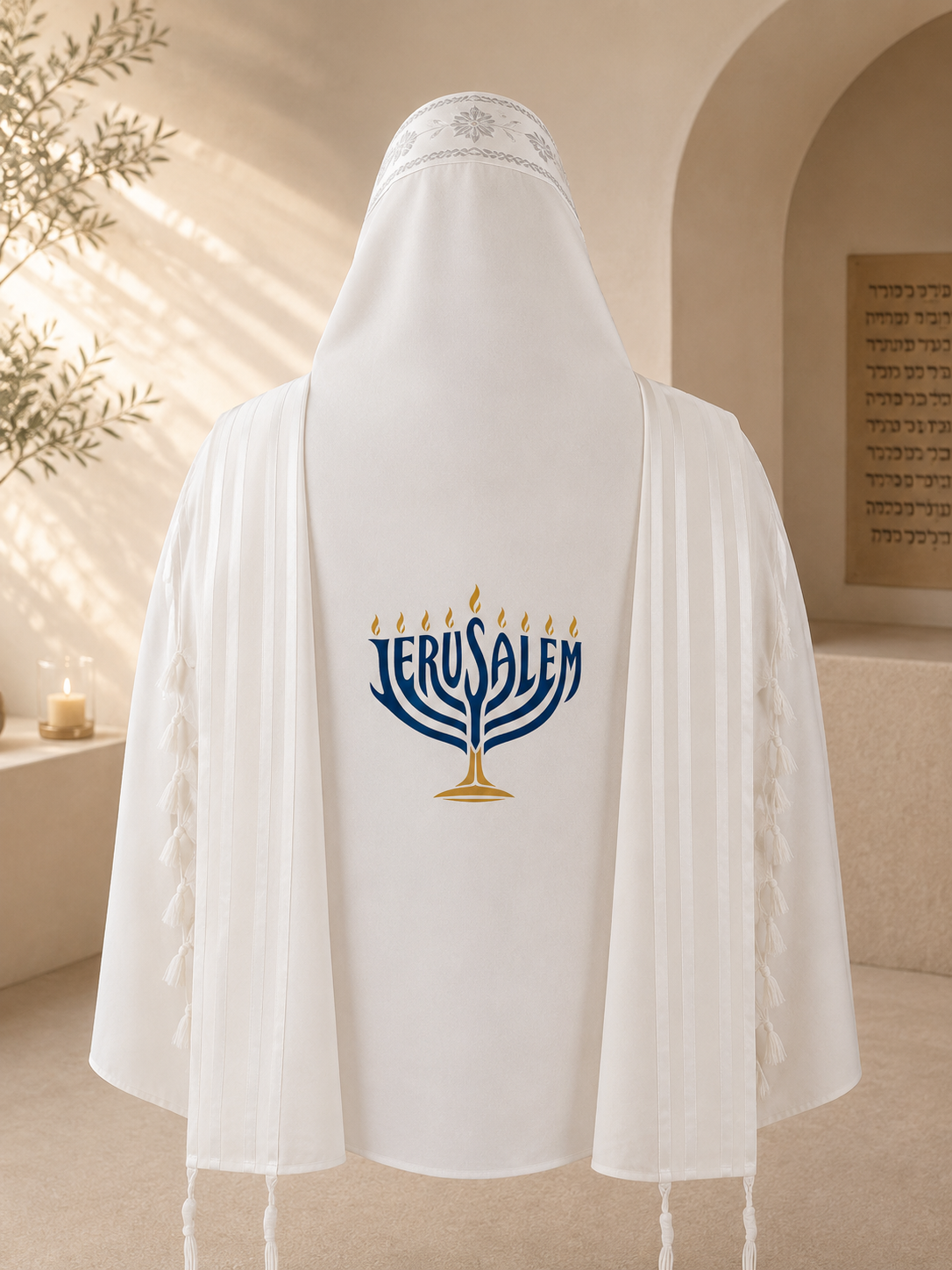 Jerusalem Menorah Embroidery Design – Custom Tallit Back Embroidery