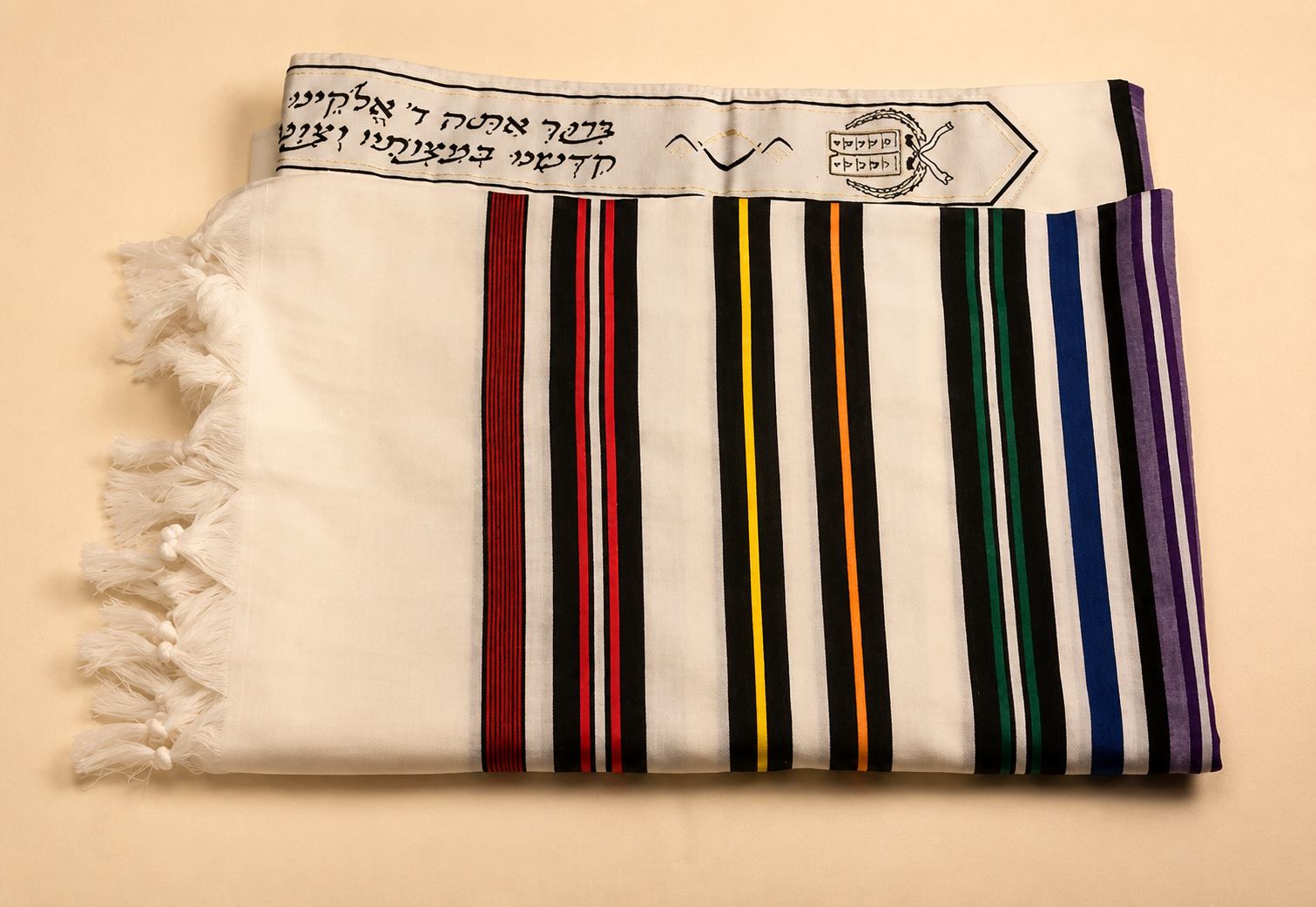 Rainbow Wool Tallit – Made in Israel- Classic texture