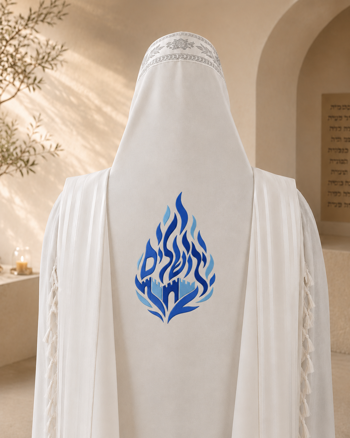 Jerusalem Flame Embroidery Design – Multi-Color Tallit Back Embroidery