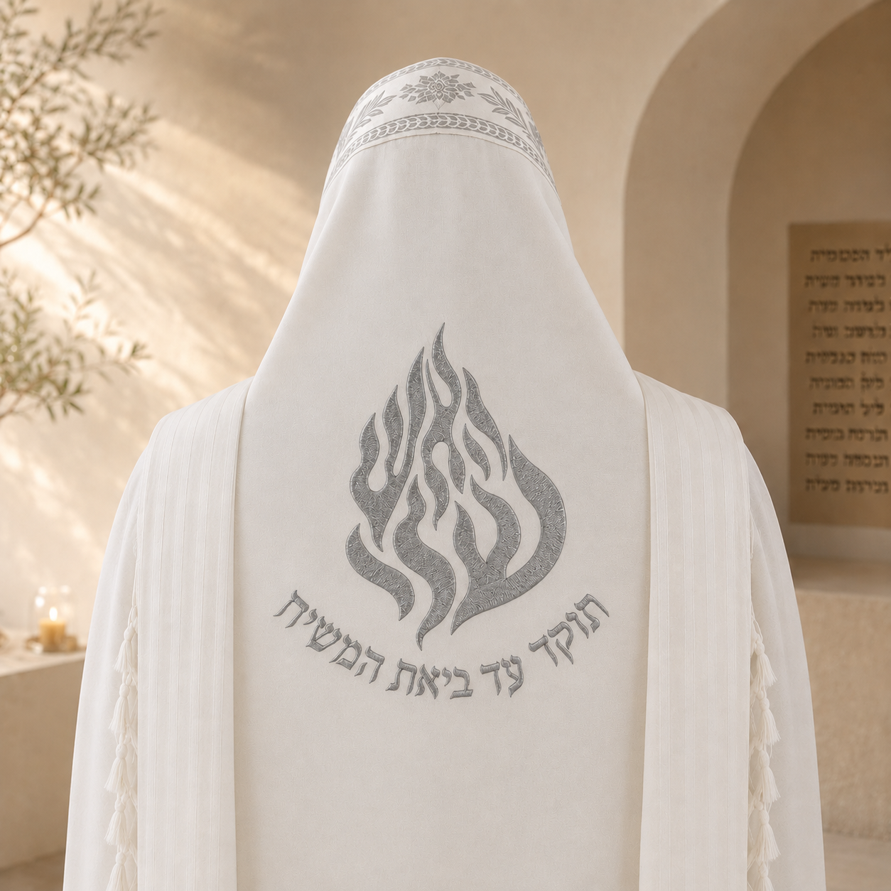 HaEsh Sheli – "Tokad Ad Biat HaMashiach" Custom Tallit Back Embroidery