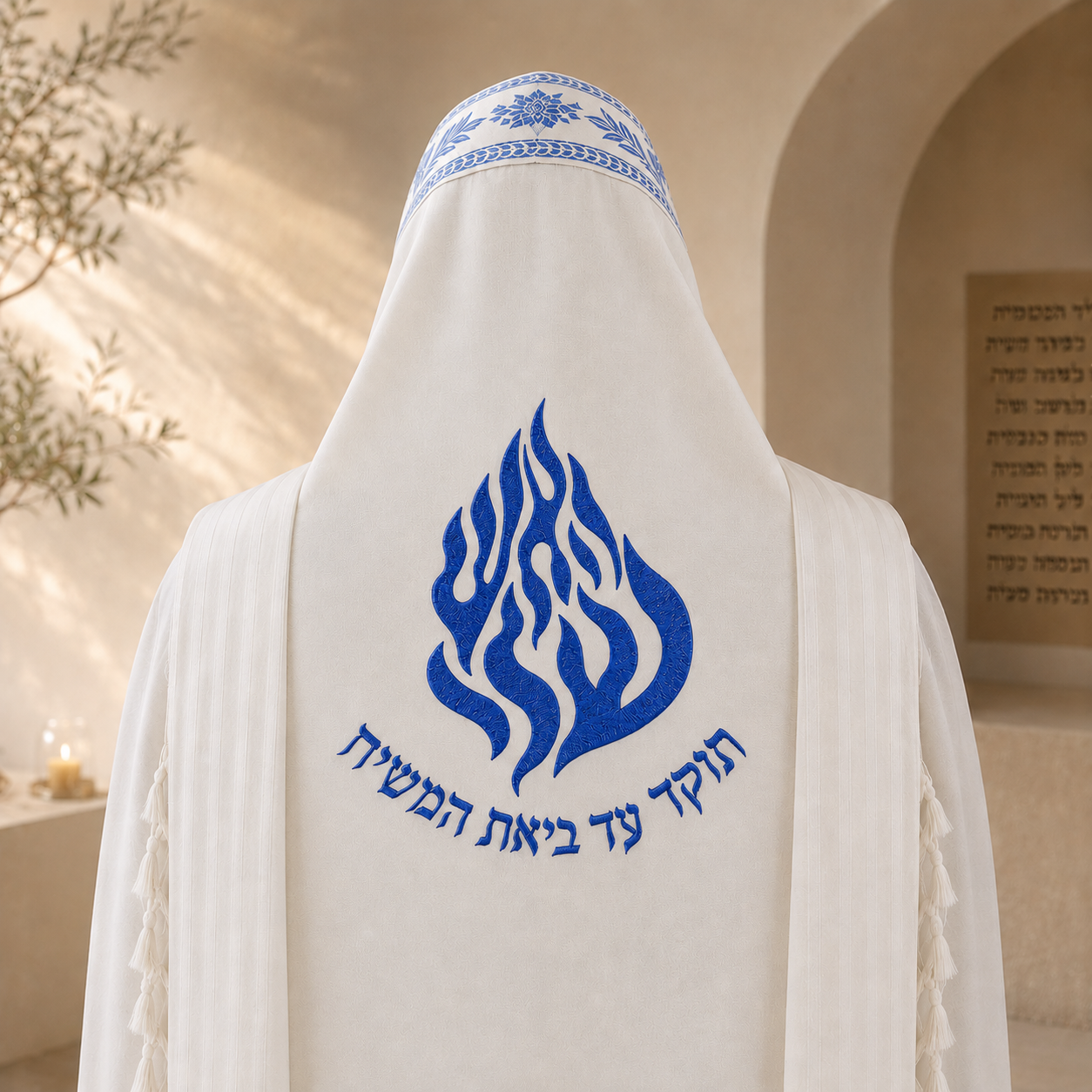 HaEsh Sheli – "Tokad Ad Biat HaMashiach" Custom Tallit Back Embroidery