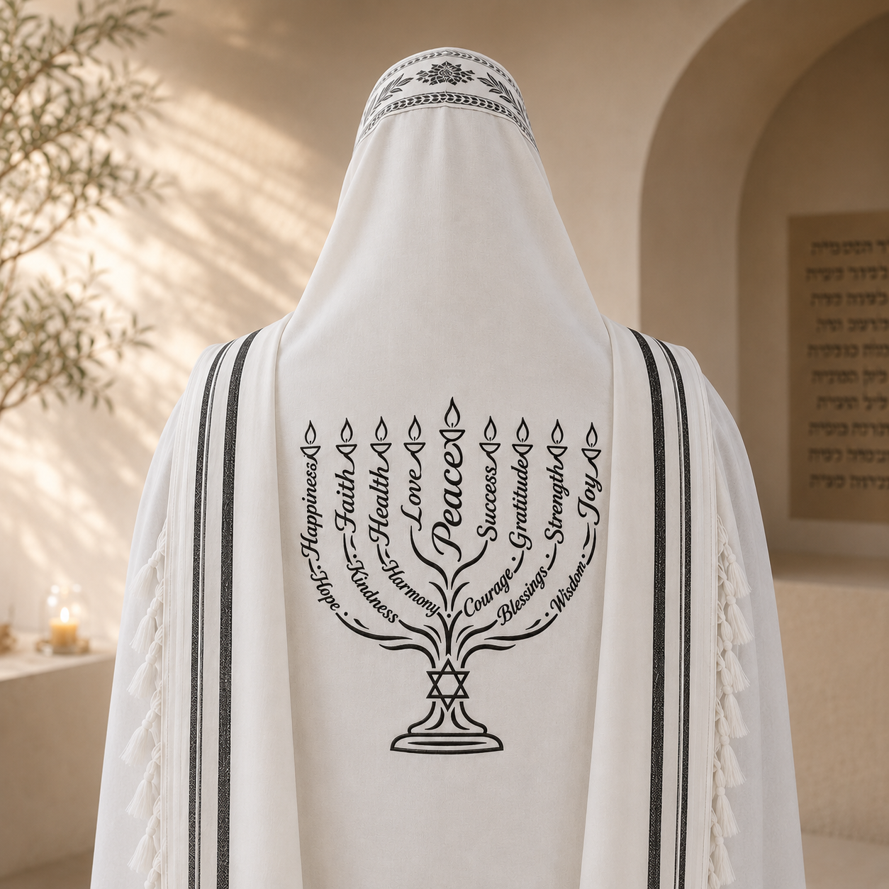 Menorah of Jewish Values – Single-Color Back Embroidery Design