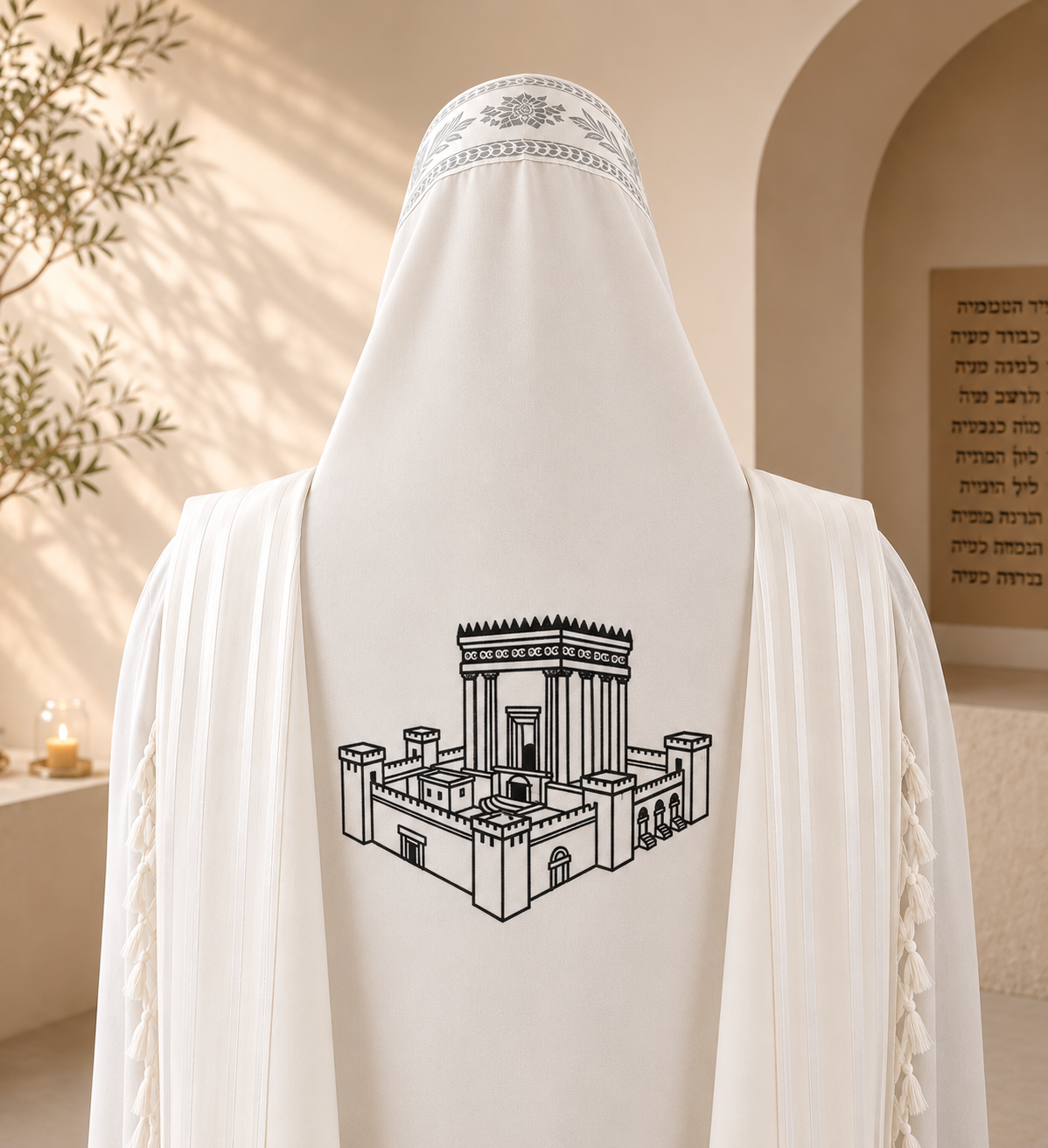 Temple Embroidery Design for Tallit – Single Color Custom Back Embroidery