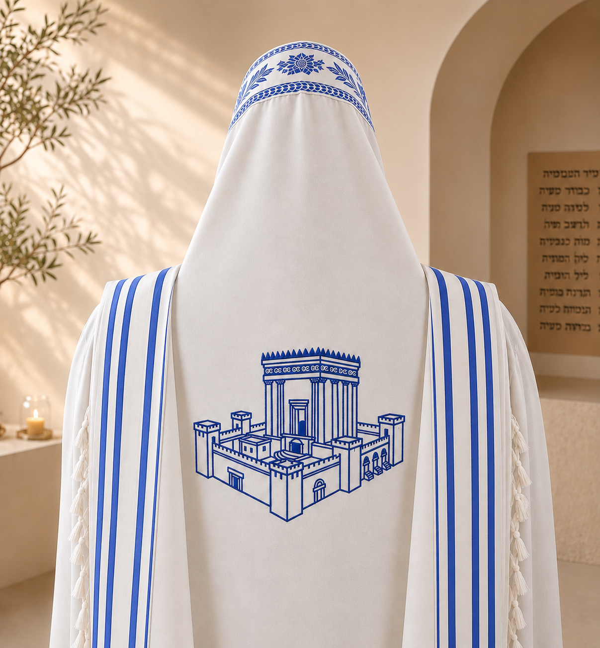 Temple Embroidery Design for Tallit – Single Color Custom Back Embroidery