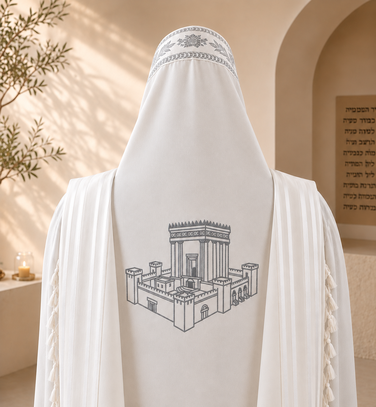 Temple Embroidery Design for Tallit – Single Color Custom Back Embroidery