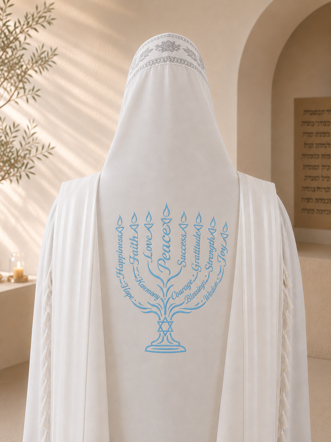 Menorah of Jewish Values – Single-Color Back Embroidery Design