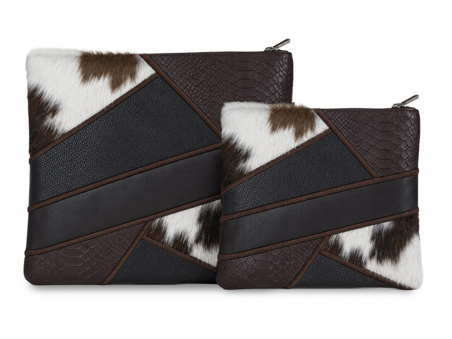 Premium Brown Crocodile & Black Leather Tallit & Tefillin Bag Set with Cowhide Fur Accents