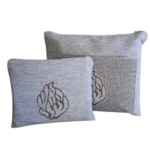 Linen Tallit & Tefillin Bag Set – Flame Logo with “Tikkun HaKlali” Laser Engraved Design