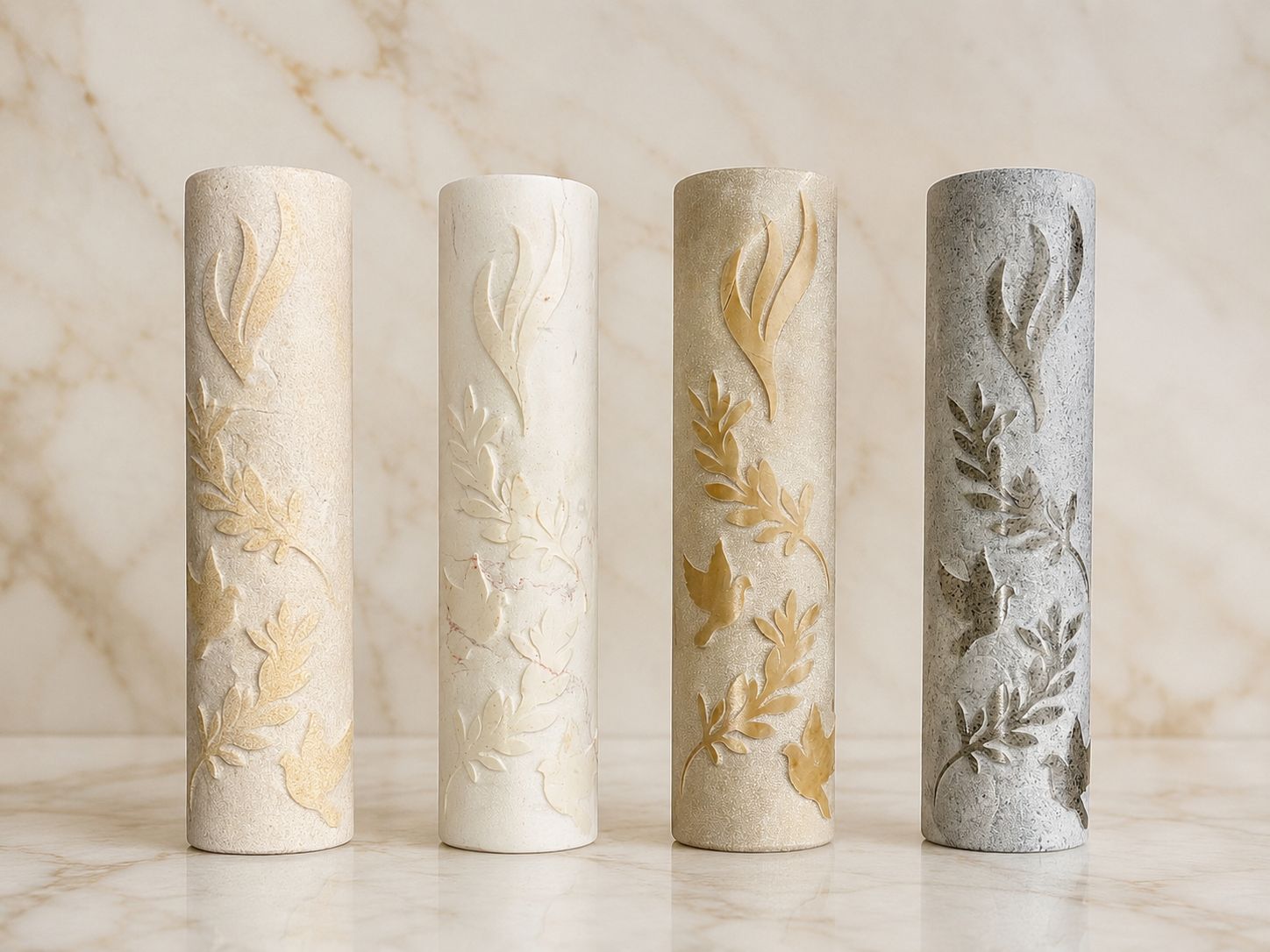 Jerusalem Stone Mezuzah Case – Shin, Dove & Olive Branch Engraved Design
