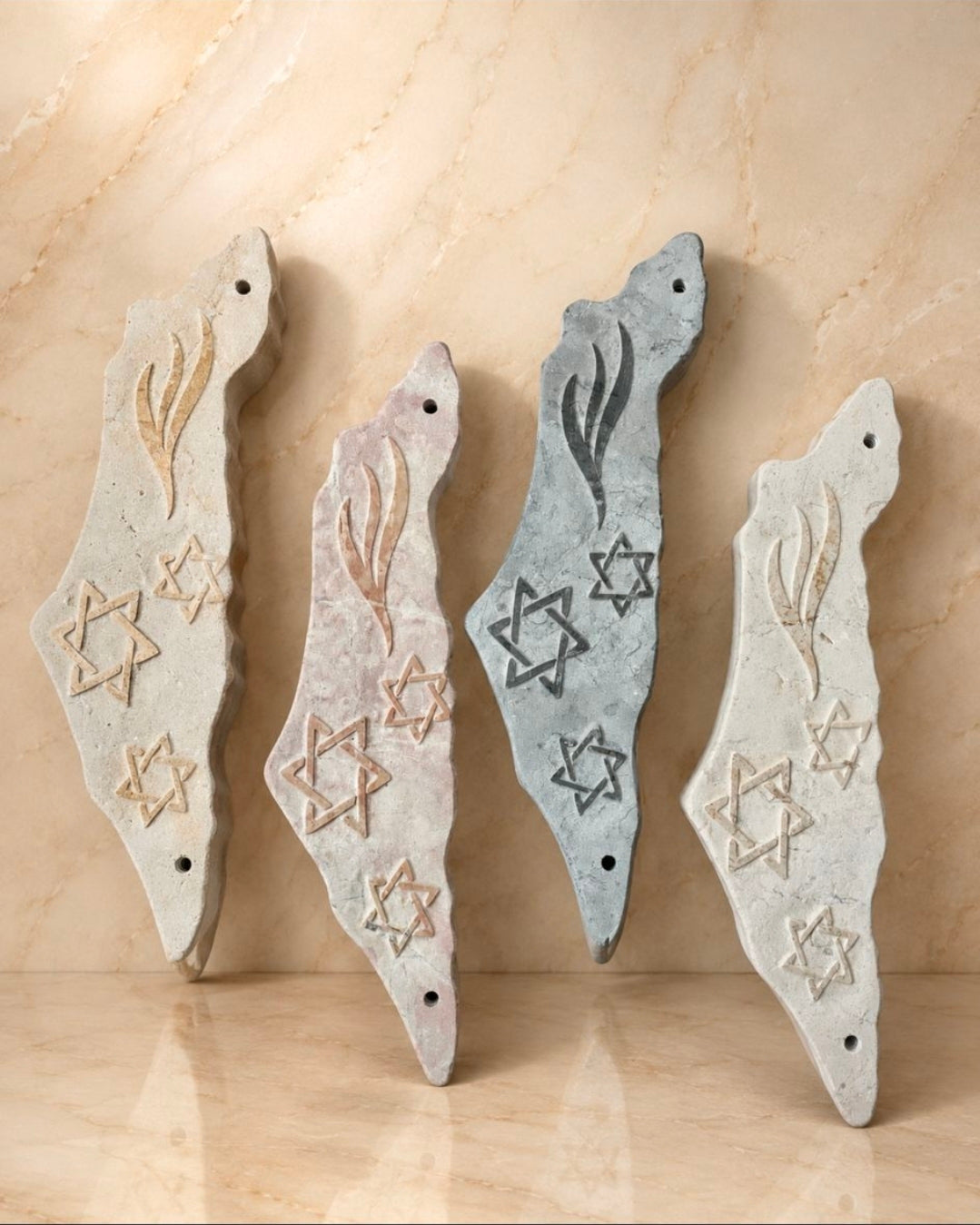 Jerusalem Stone Mezuzah Case – Map of Israel Design with Shin & Star of David Engraving