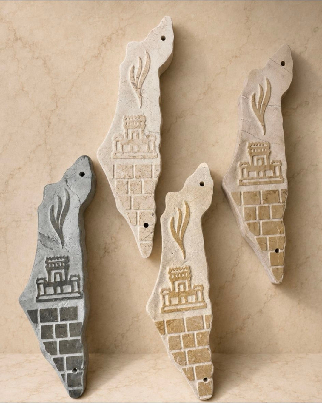 Jerusalem Stone Mezuzah Case – Map of Israel Design with Shin & Holy Temple Engraving