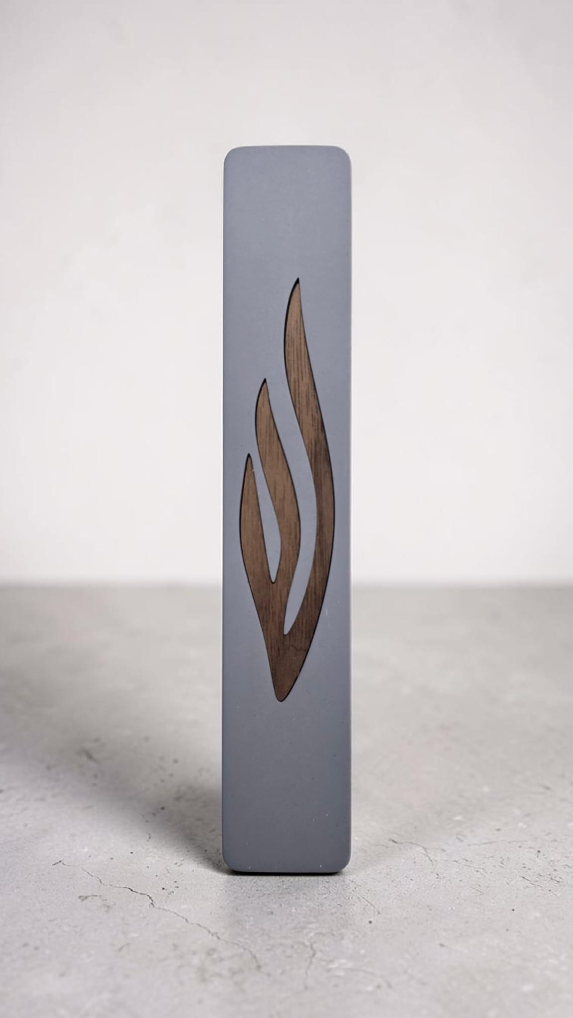 Modern Concrete Mezuzah Case- Gray with Wood “Shin” Design